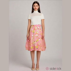 Christopher & Banks Pink Martini Glass Print Skirt Sz Large Floral A-line Middi